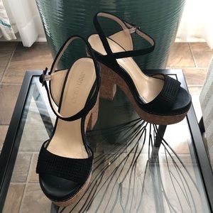 Jimmy Choo Cork Platform Heels Sandals Ankle Strap